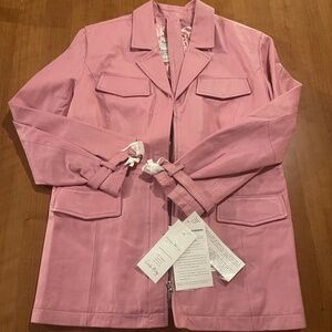 NWT Pamela McCoy Women’s Pink Belted Leather Jacket Button Up L